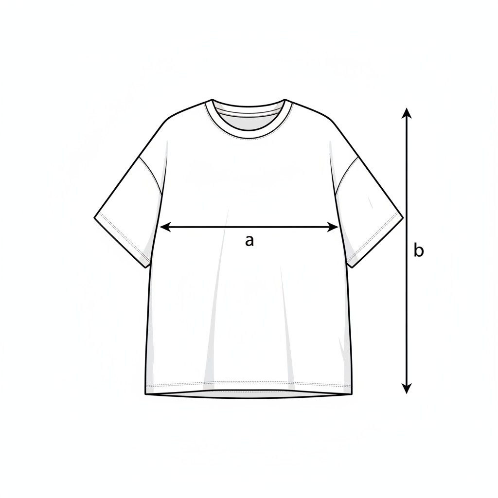 Sizing Guide – Oversized T-Shirt Brustweite (a) und Gesamtlänge (b)