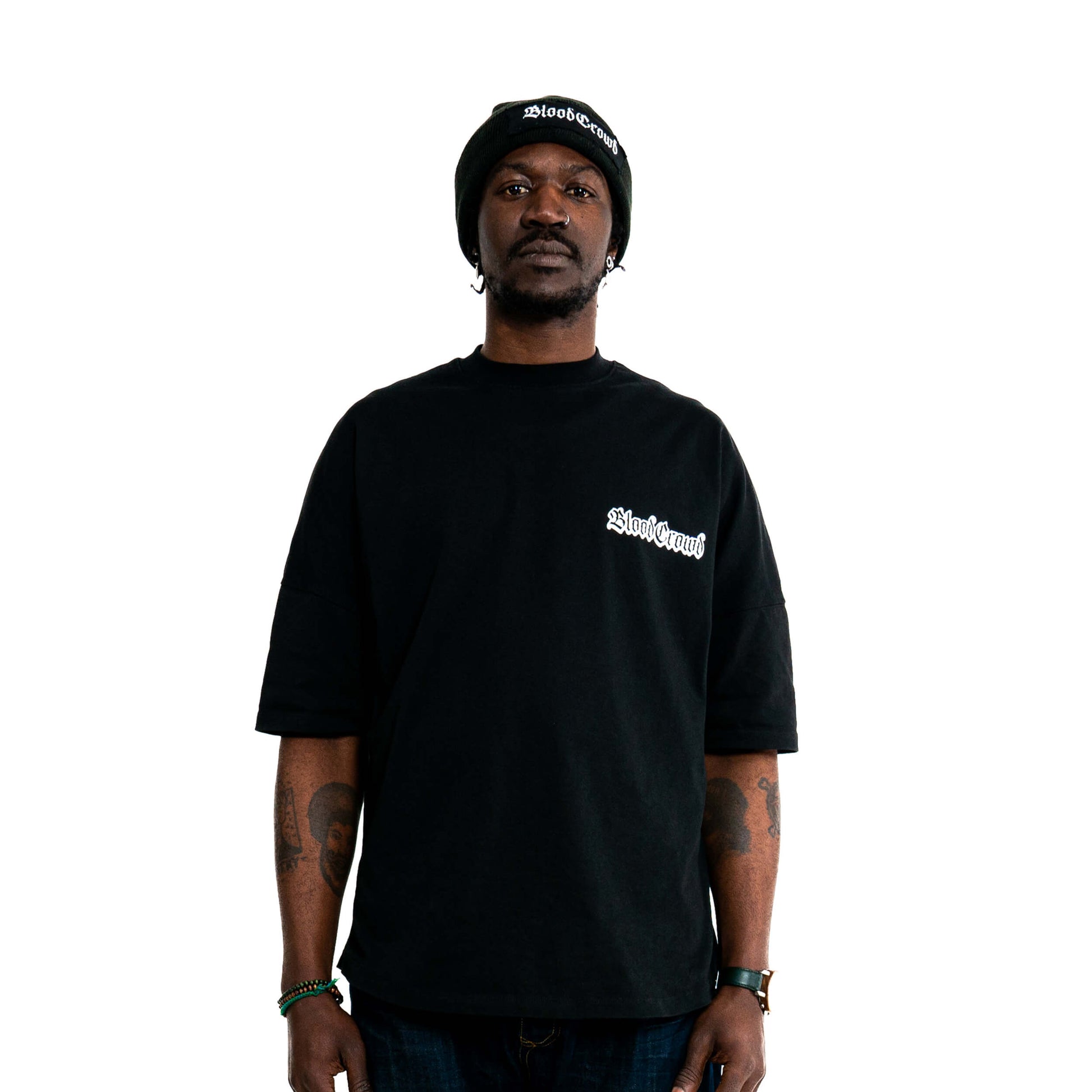 Chain Shirt Schwarz-Oversized Fit Vorderansicht, Blood Crowd Streetwear