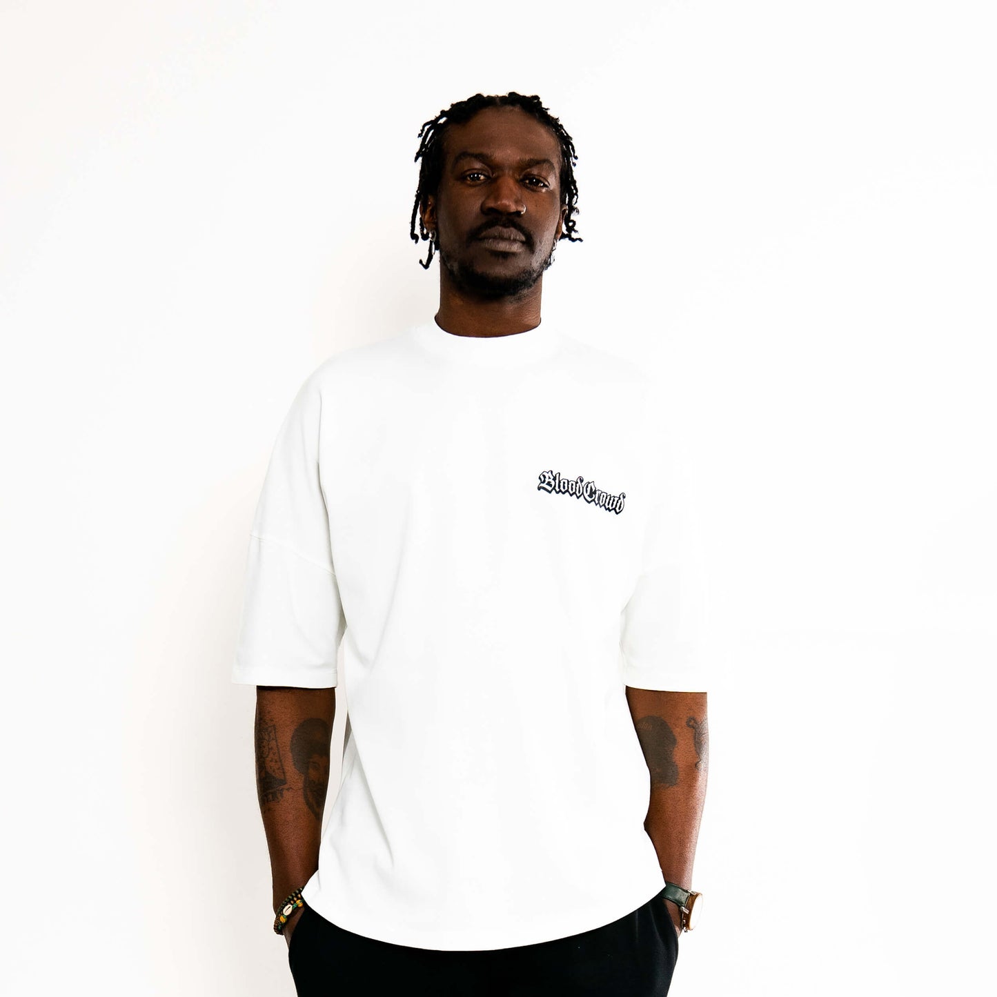 Chain Shirt Weiß - Oversized Fit Vorderansicht, Blood Crowd Streetwear