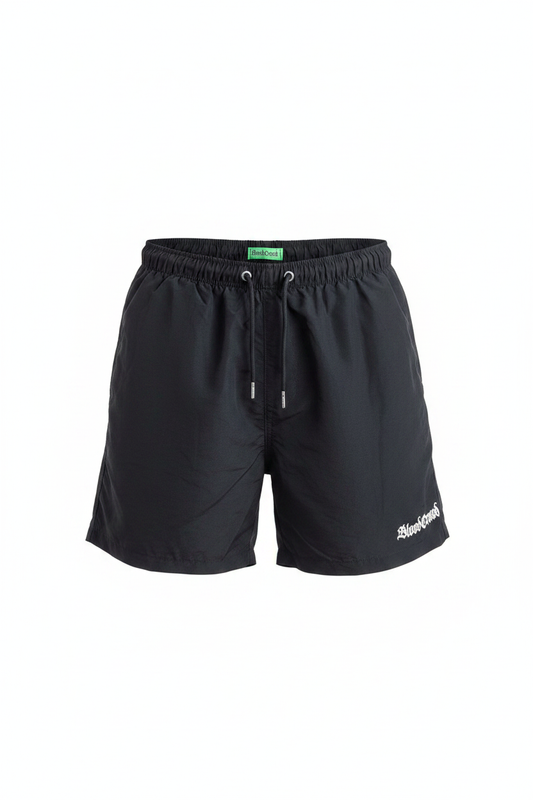 Blood Crowd Horizon Swim Shorts Schwarz – Ghost Shot Produktfoto, Blood Crowd Gothic Stickerei Detail