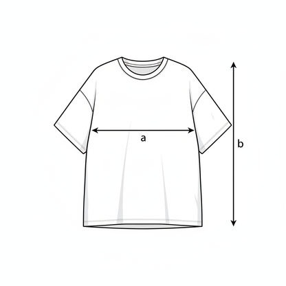 Sizing Guide – Oversized T-Shirt Brustweite (a) und Gesamtlänge (b)